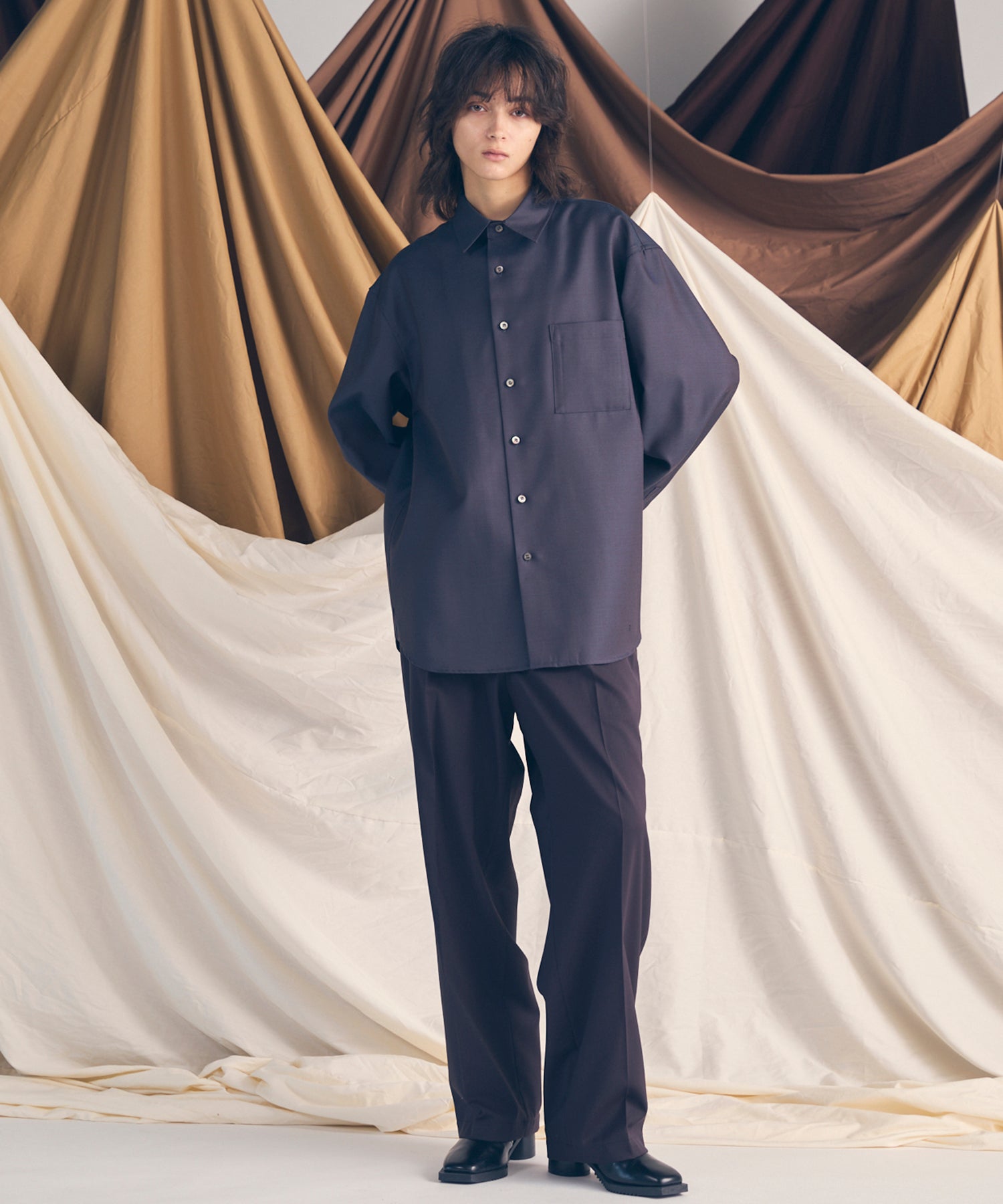 4 Colors Chambray Washable Wool Prime-Over Regular Collar Shirt