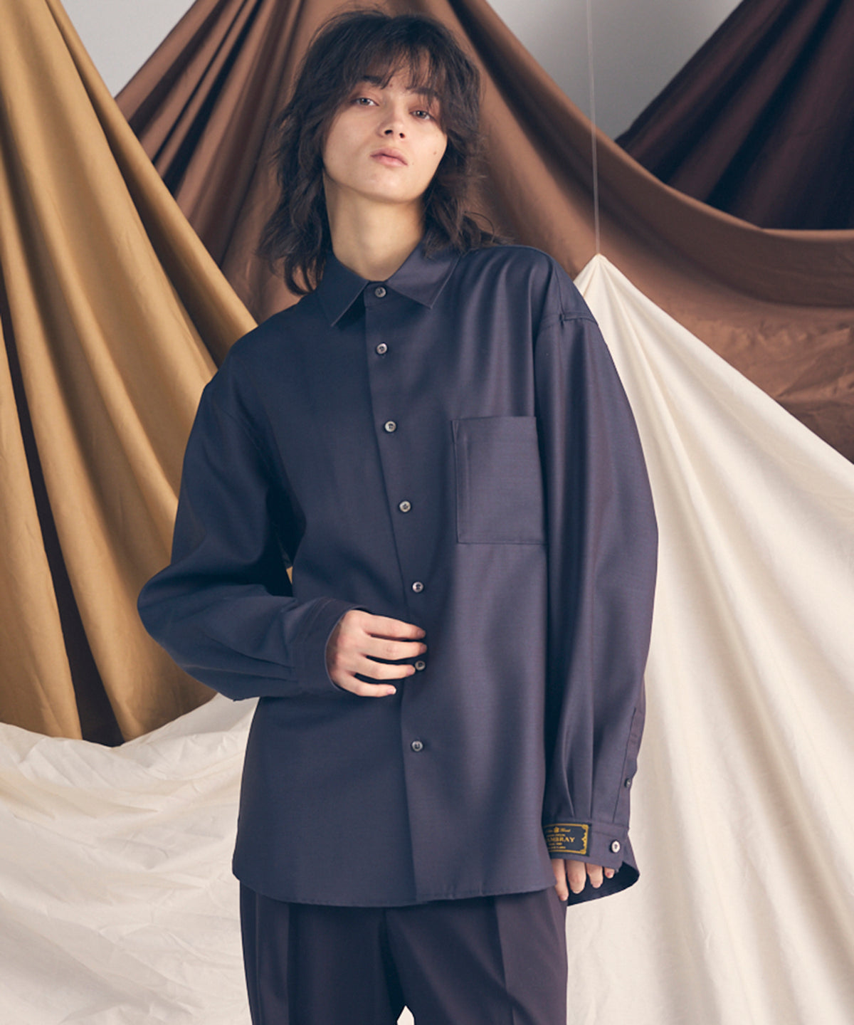 4 Colors Chambray Washable Wool Prime-Over Regular Collar Shirt