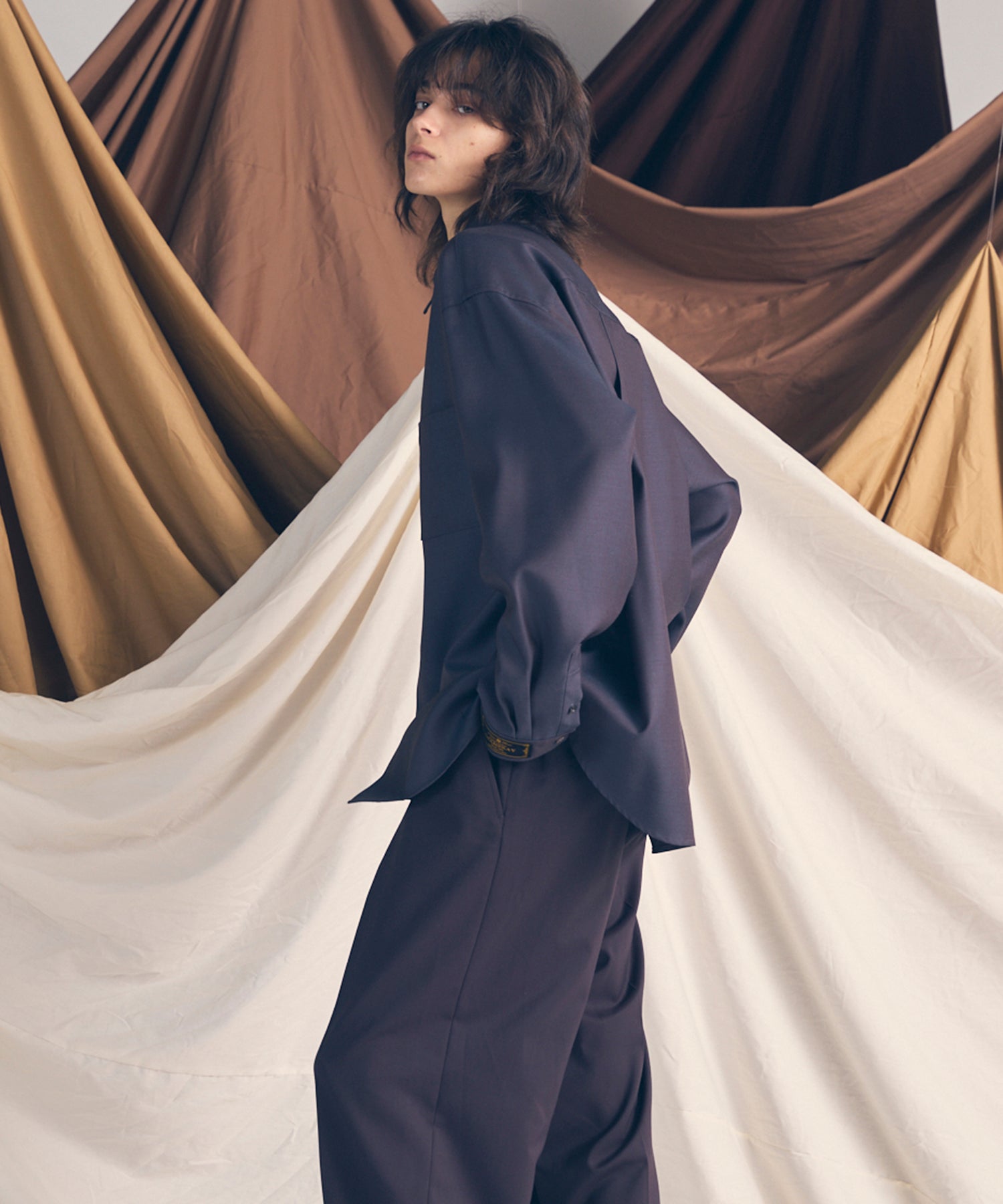 4 색 샹 브레이 씻을 수있는 양모 프라임-오버 일반 칼라 셔츠