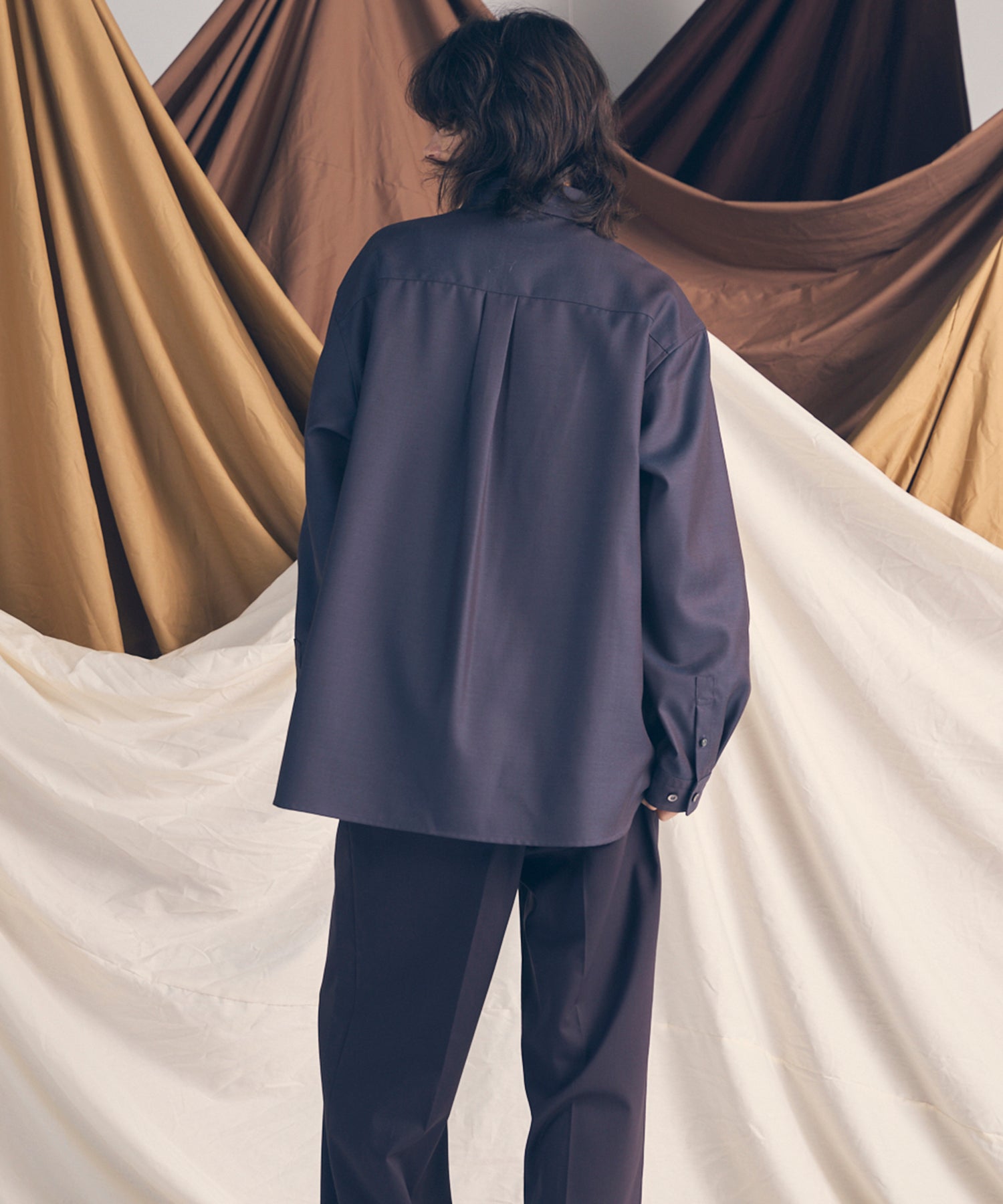 4 Colors Chambray Washable Wool Prime-Over Regular Collar Shirt