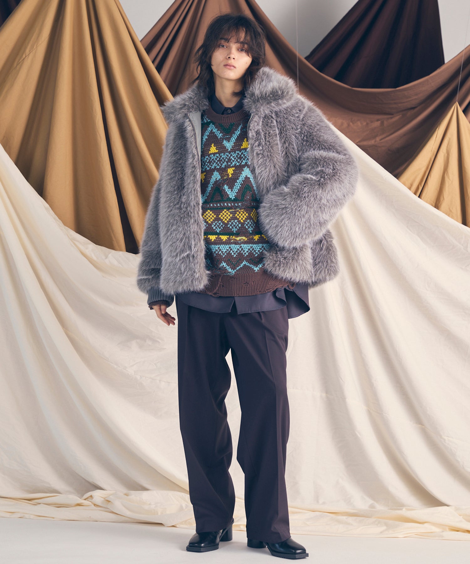 [25AW PRE-ORDER] Nordic Damage Jacquard Prime-Over Crew Neck Knit Pullover