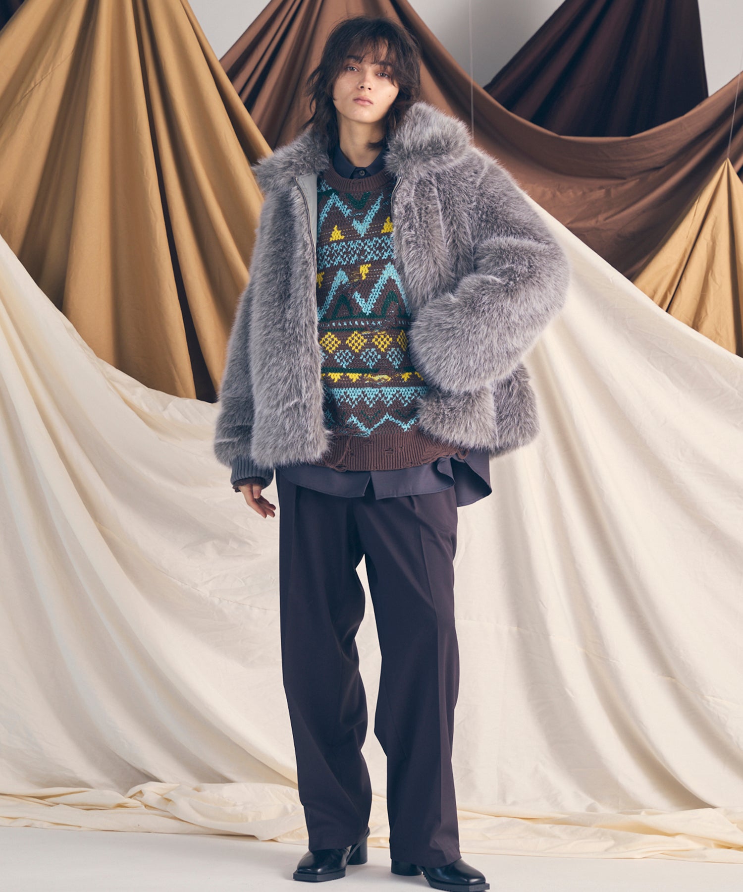 4 색 샹 브레이 씻을 수있는 양모 프라임-오버 일반 칼라 셔츠