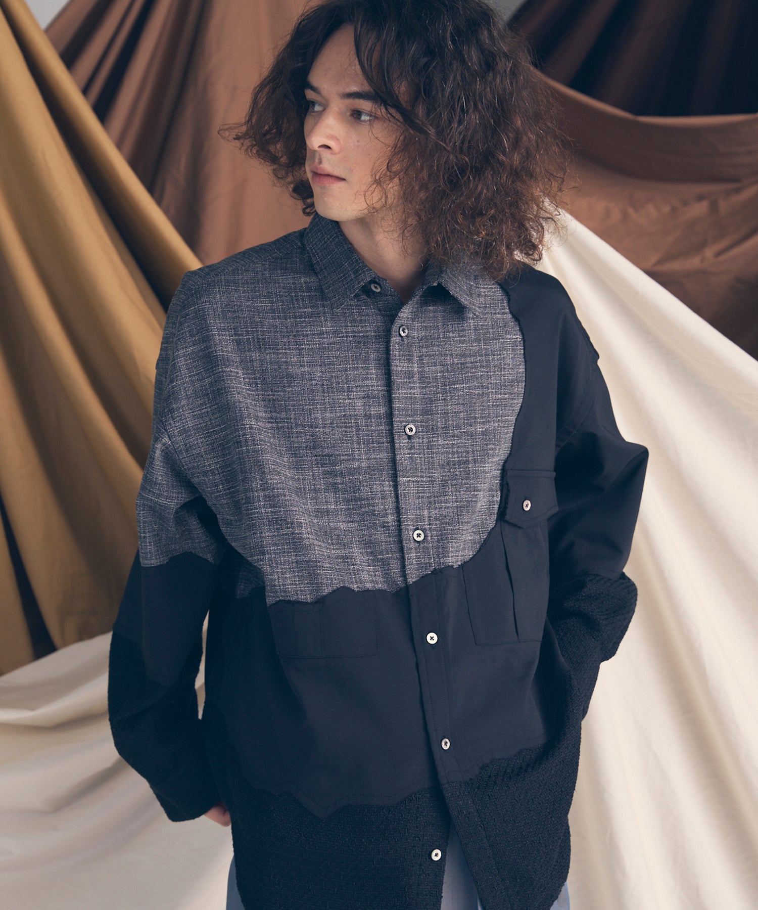 Prime-Over Curved Curve switching Regular Collar Shirt (Copy)