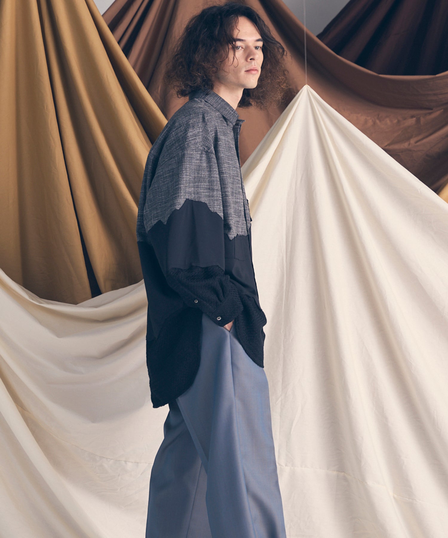 Prime-Over Curved Curve switching Regular Collar Shirt (Copy)