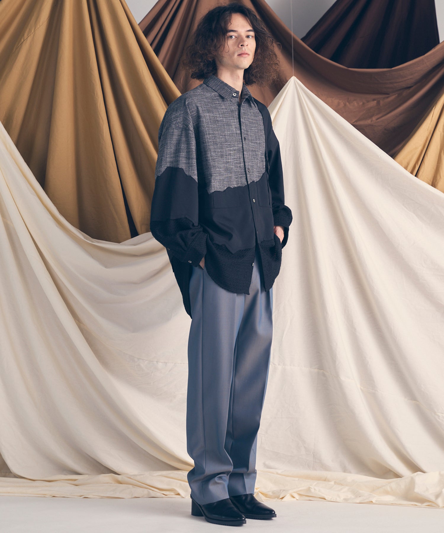 4 색 샹 브레이 세탁 가능한 양모 원은 직선 바지