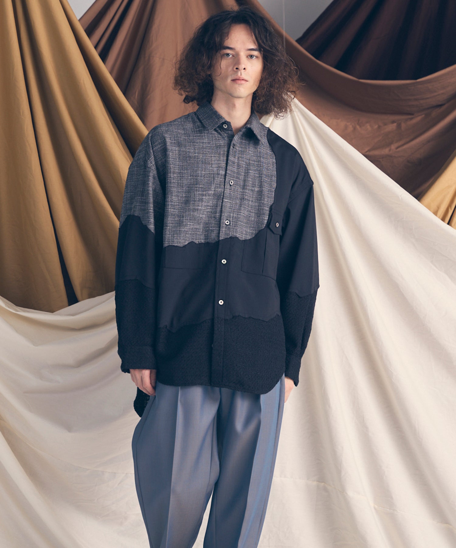 Prime-Over Curved Curve switching Regular Collar Shirt (Copy)