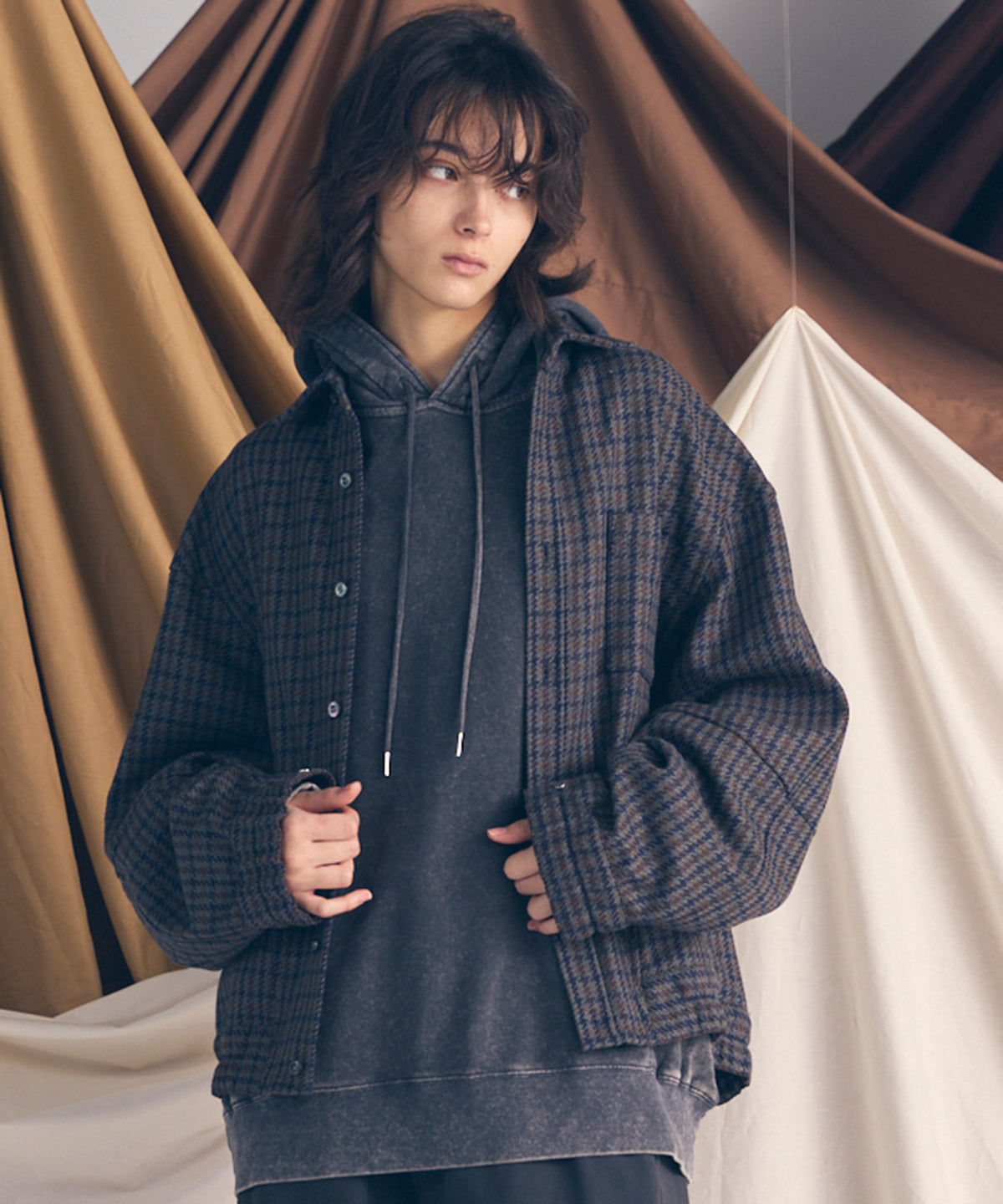 【Italian Dead Stock Fabric】Prime-Over Curved Shirts Blouson