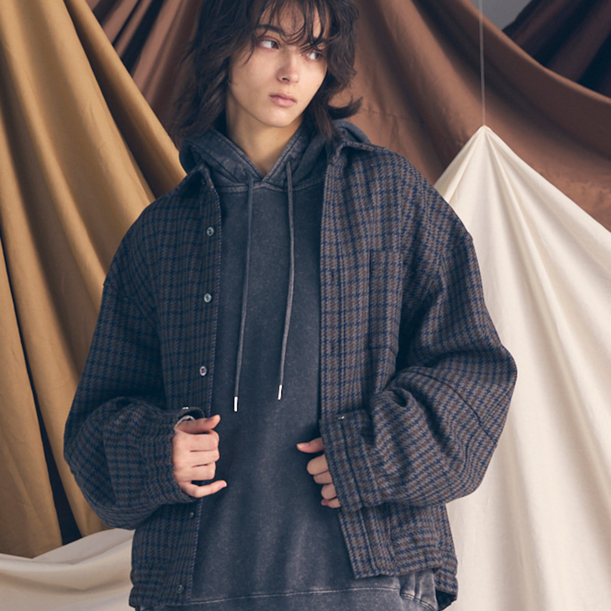 Italian Dead Stock Fabric】Prime-Over Curved Shirts Blouson