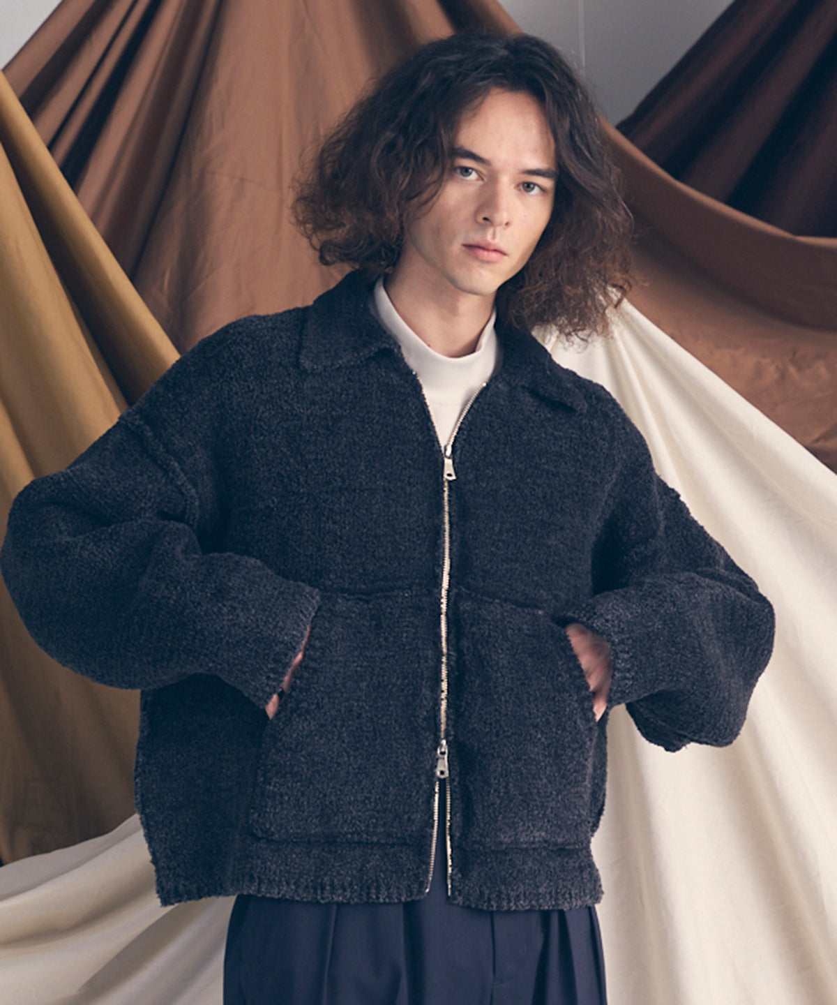 Fade Yarn Prime-Over Full Zip Knit