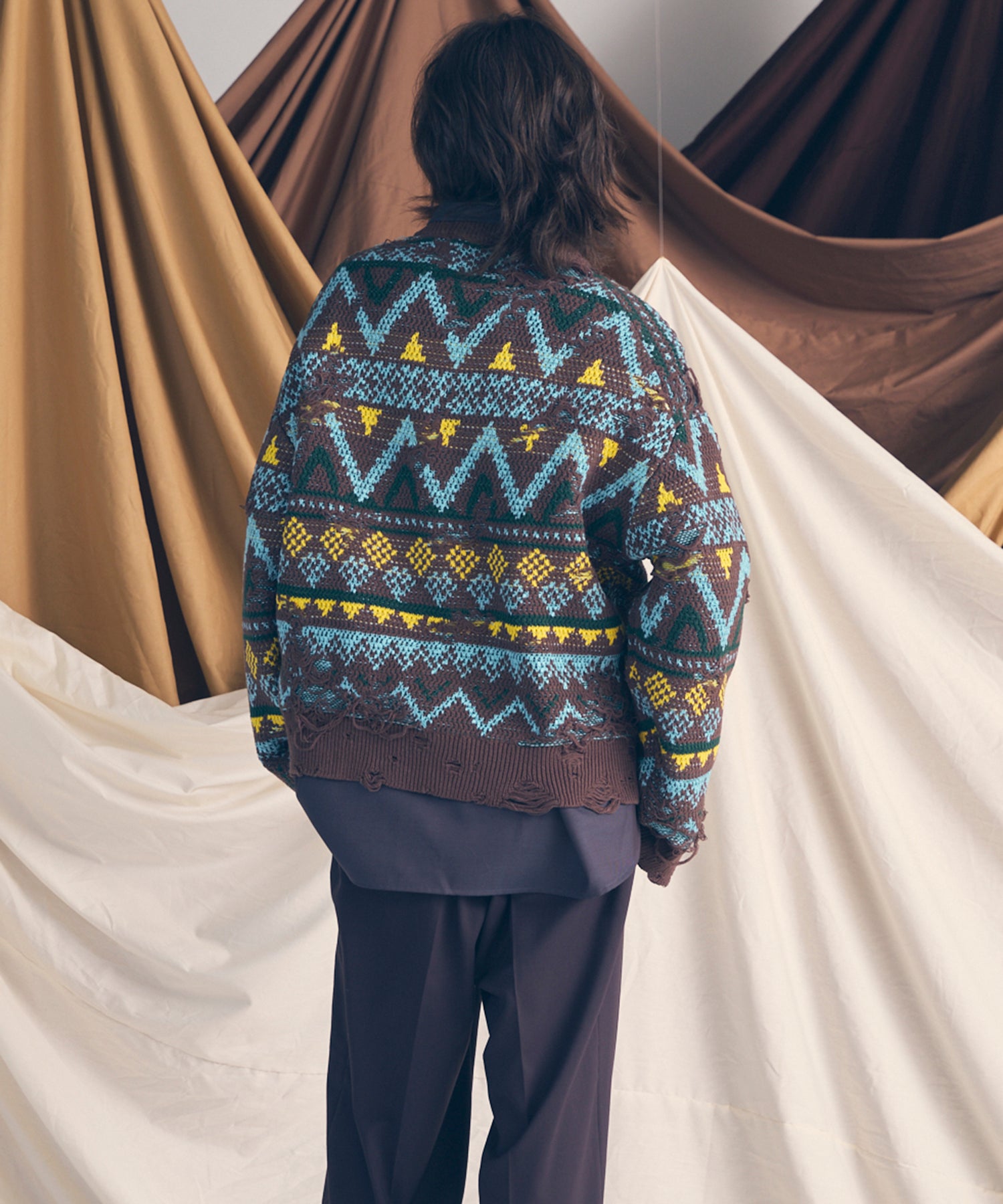 [25AW PRE-ORDER] Nordic Damage Jacquard Prime-Over Crew Neck Knit Pullover