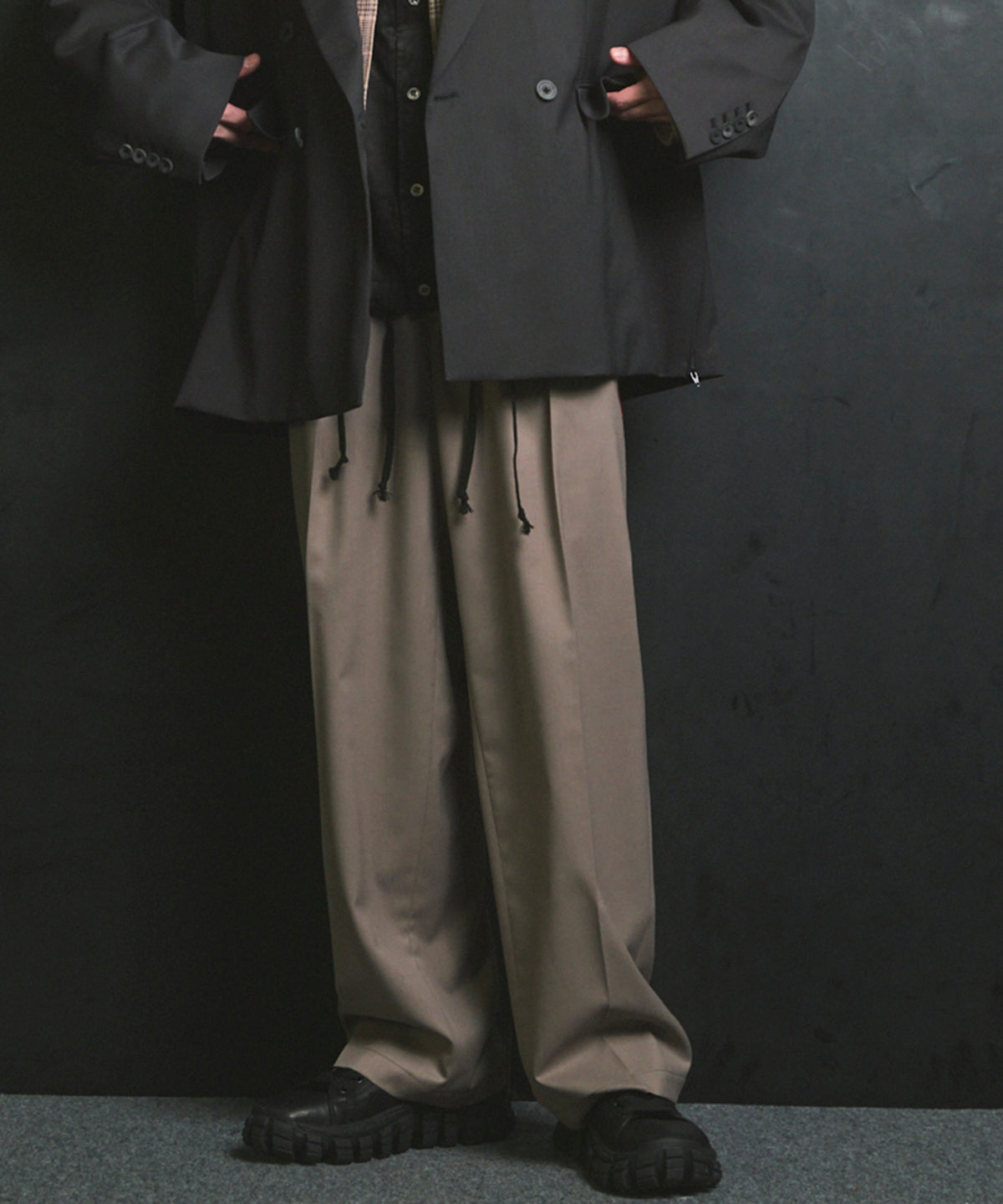 Wool Mix Smooth Prime Wide One-Tuck Wide Pants