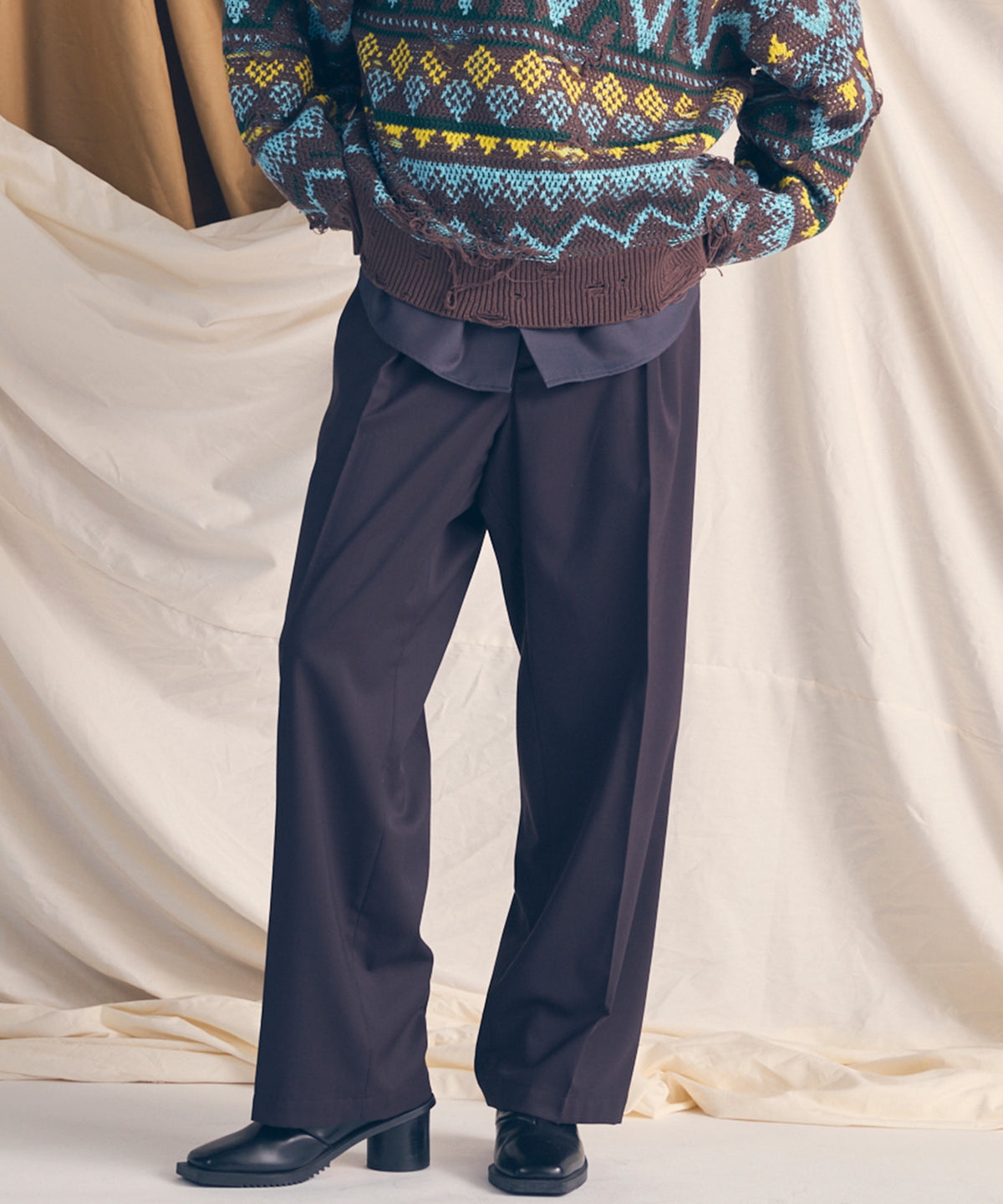 Wool Mix Smooth Prime Wide One-Tuck Wide Pants