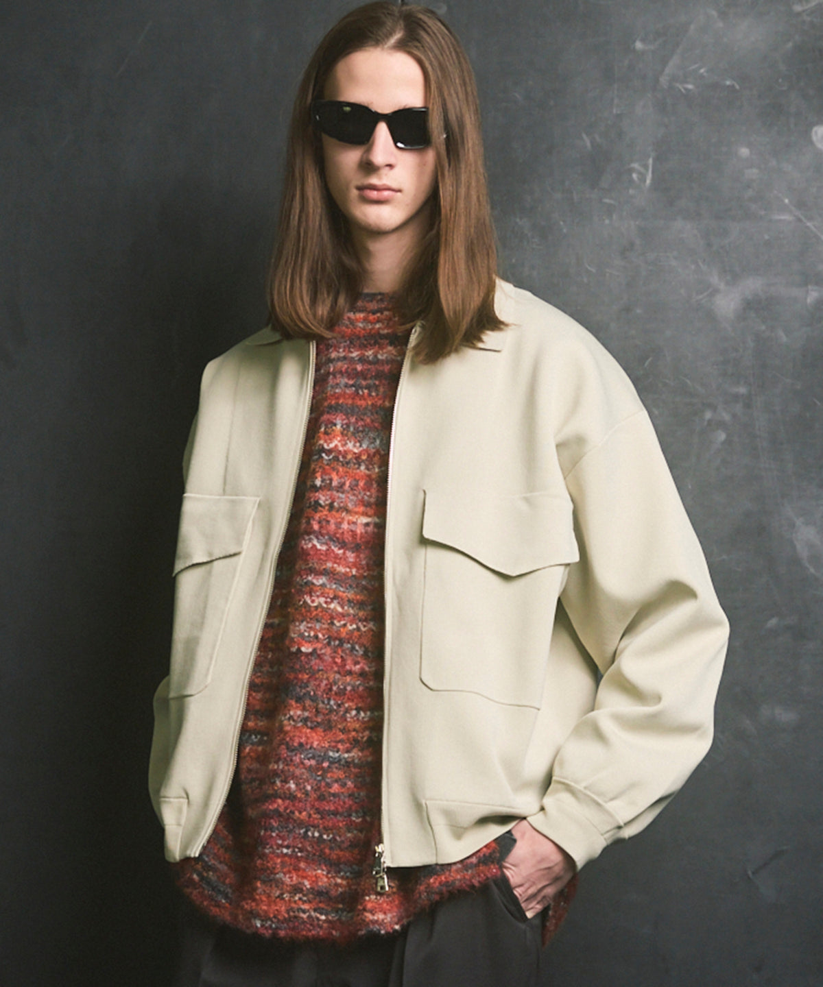 Prime-Over Double Pocket Knit Zip Blouson