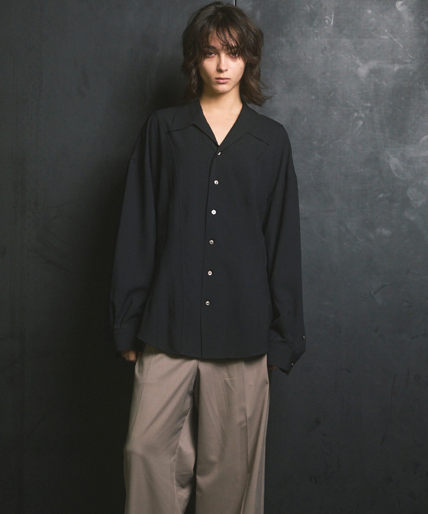 Radial Darts Prime-Over Open Collar Shirt