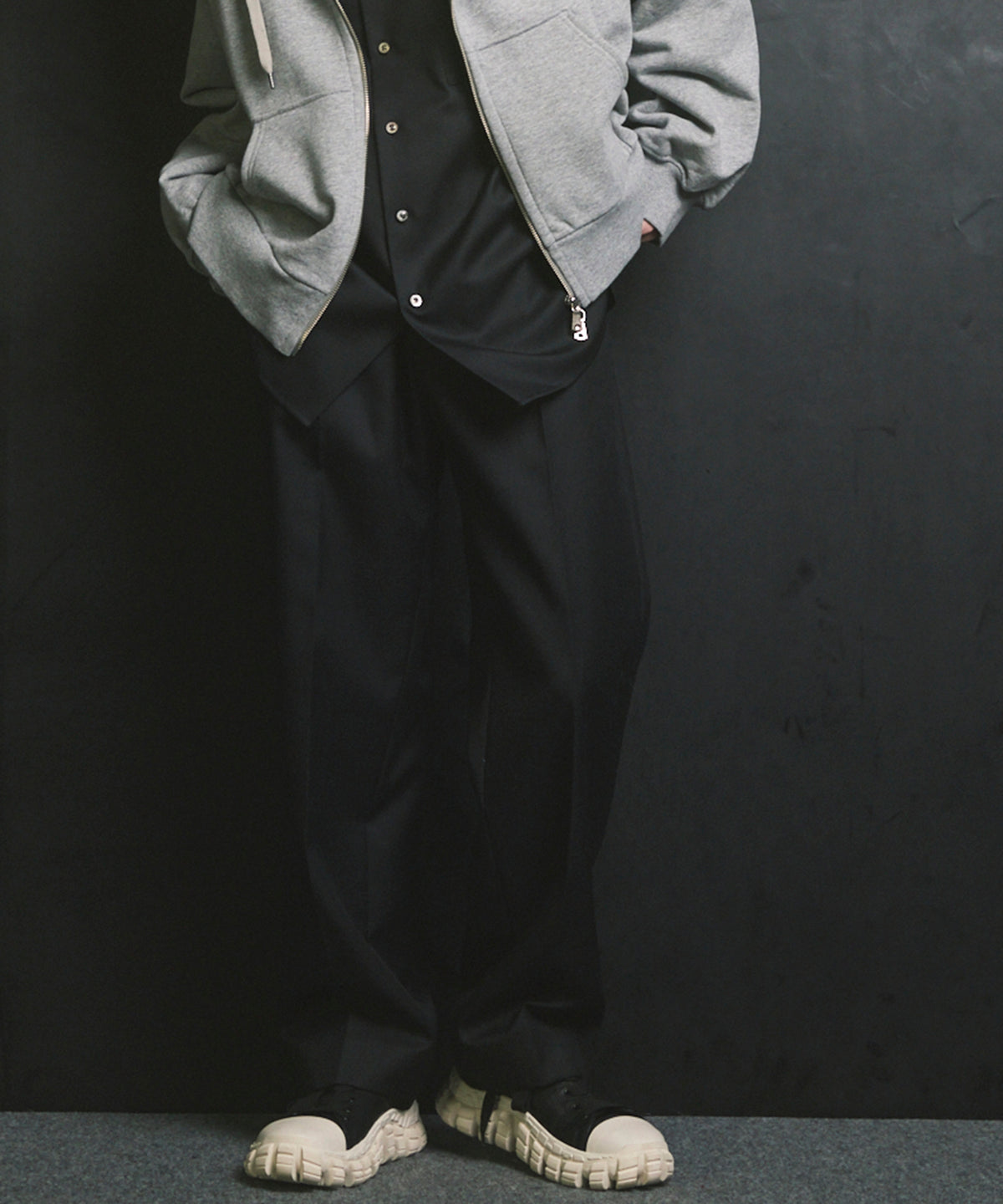 4 Colors Chambray Washable Wool One Tuck Straight Pants