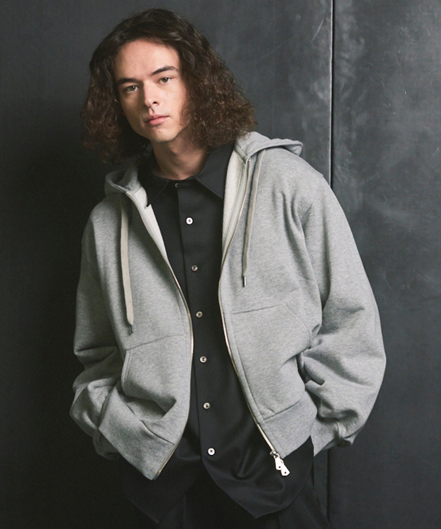 MAISON SPECIAL ネイビー フード付きジップアップパーカー Piping Switching Prime-Over Pigment-dye ZIP Hoodie