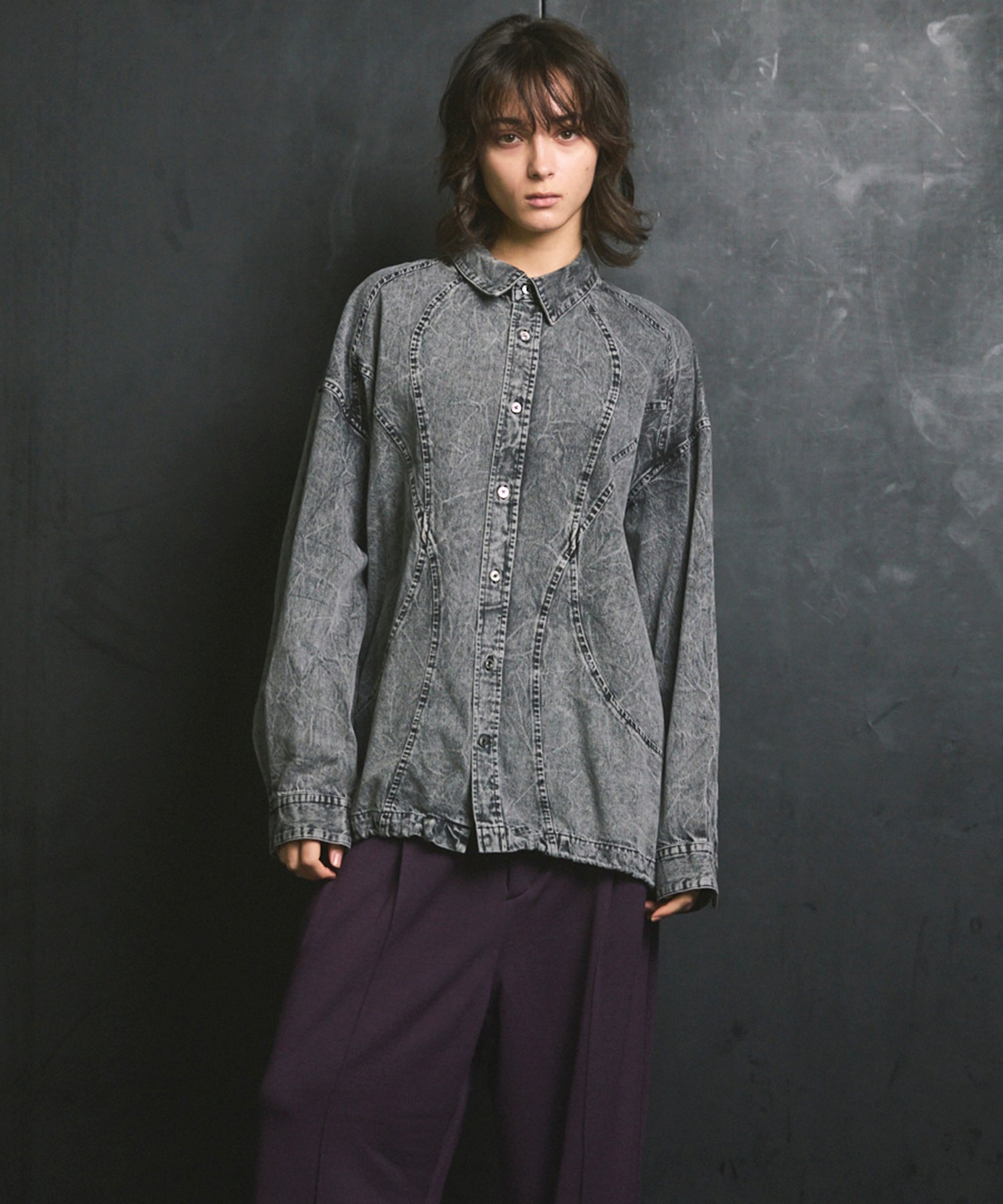 Denim Curved Switching Shirt Blouson