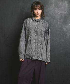 Denim Curved Switching Shirt Blouson