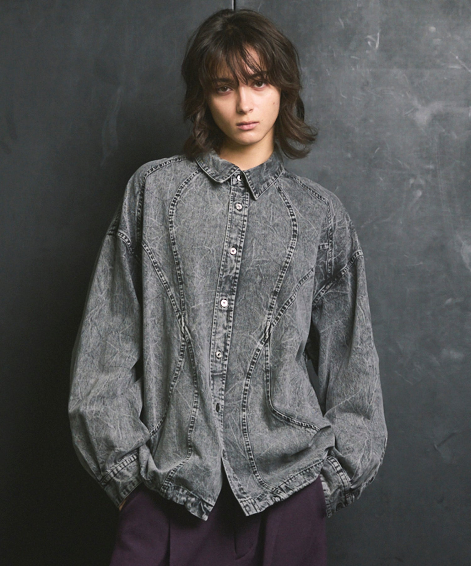 Denim Curved Switching Shirt Blouson