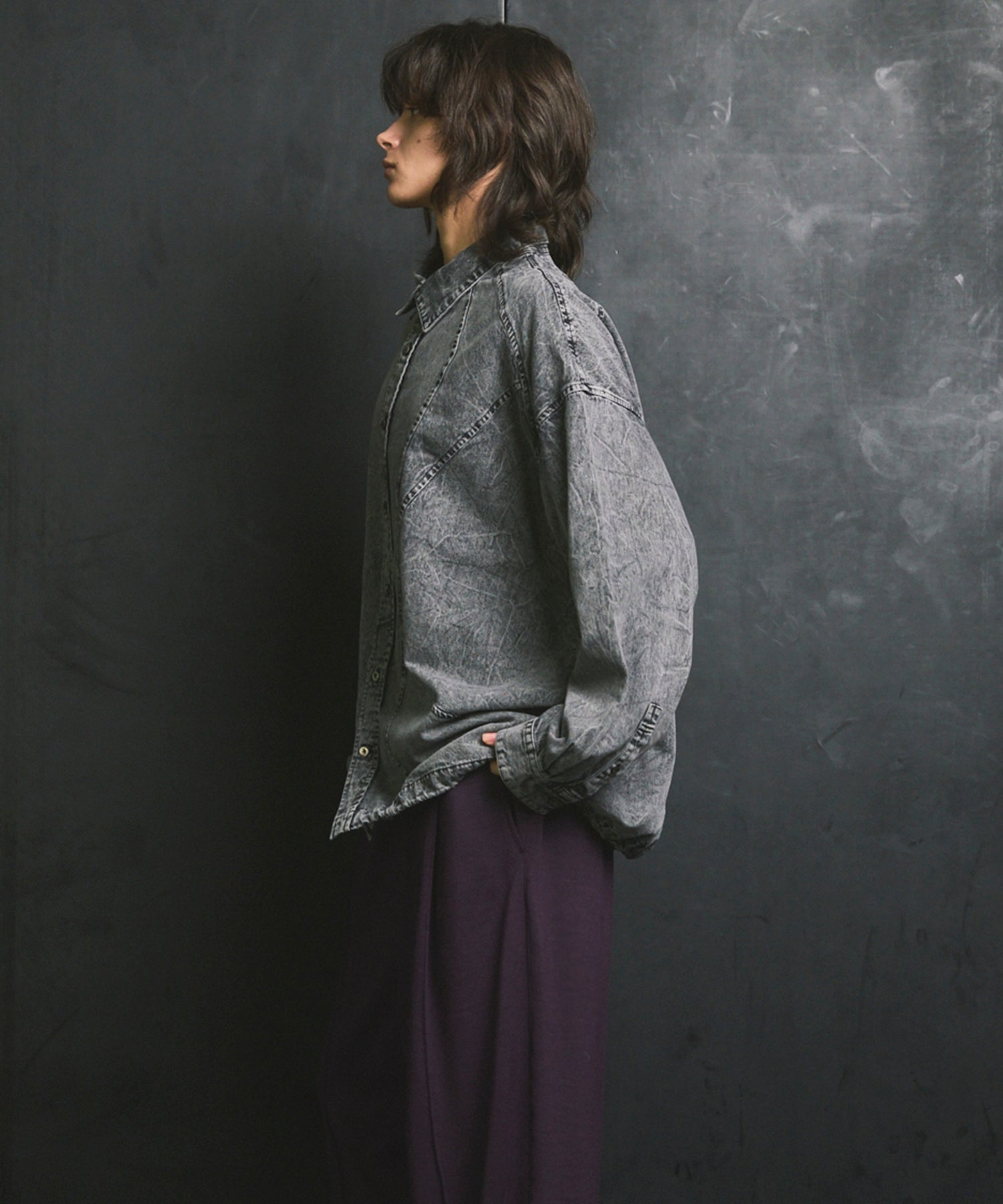 Denim Curved Switching Shirt Blouson