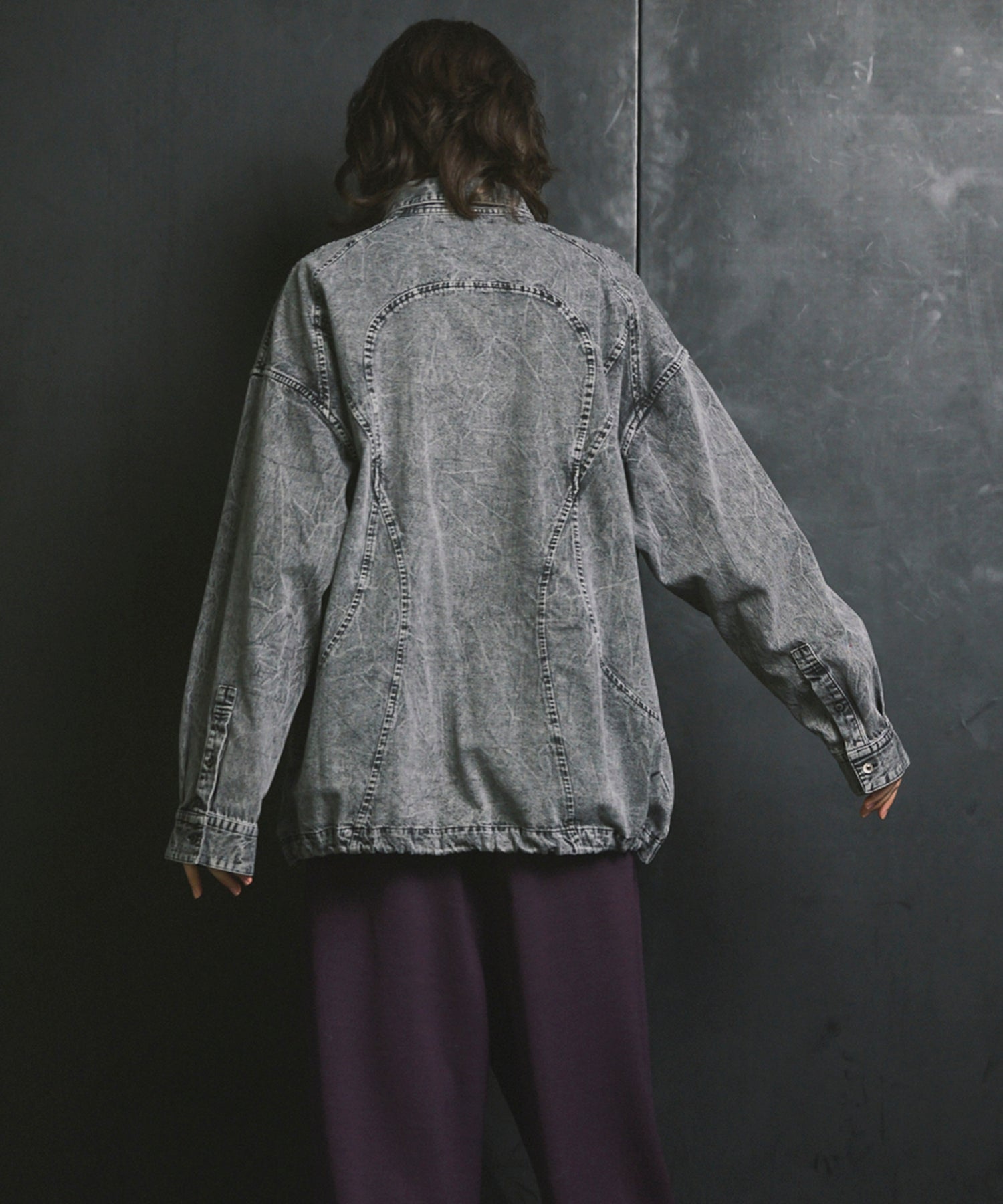 Denim Curved Switching Shirt Blouson