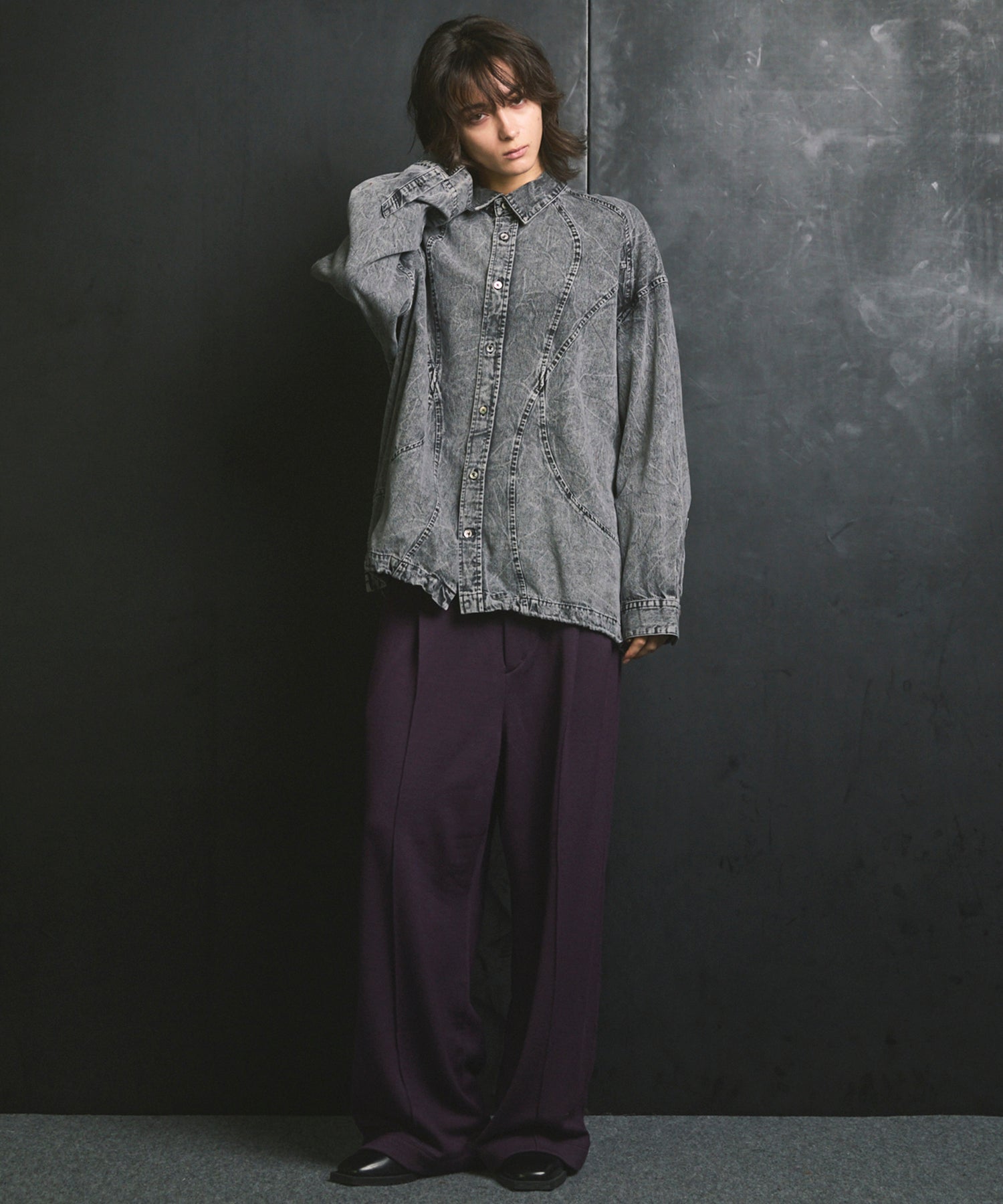 Denim Curved Switching Shirt Blouson