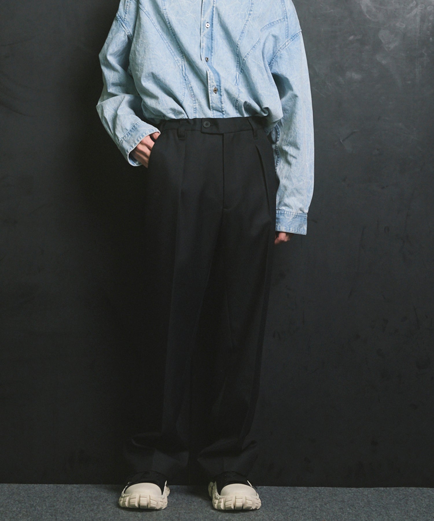 4 색 샹 브레이 세탁 가능한 양모 원은 직선 바지