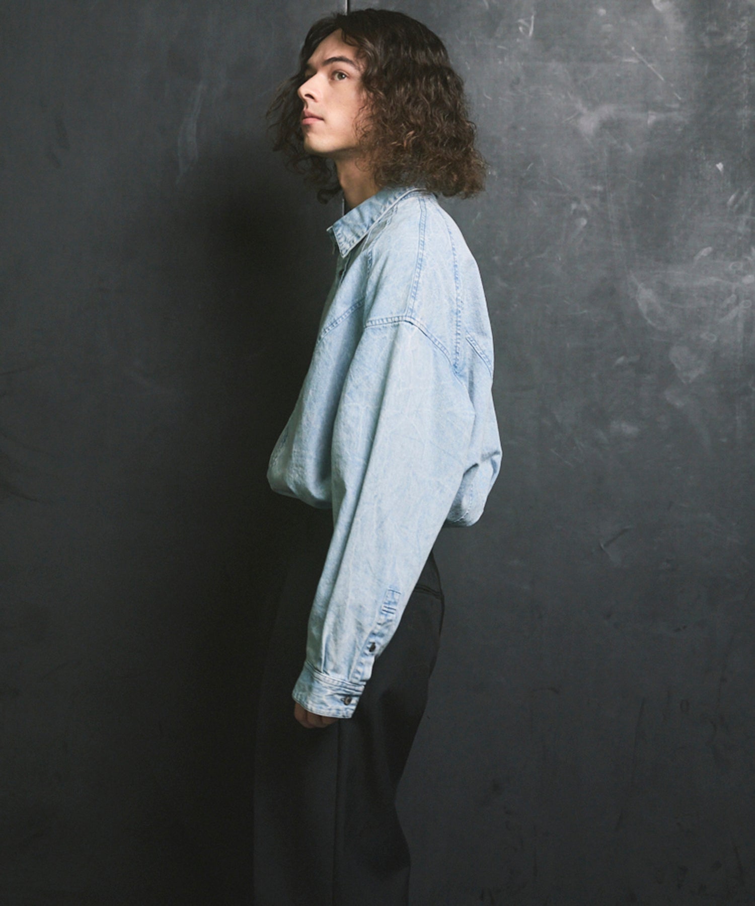 Denim Curved Switching Shirt Blouson