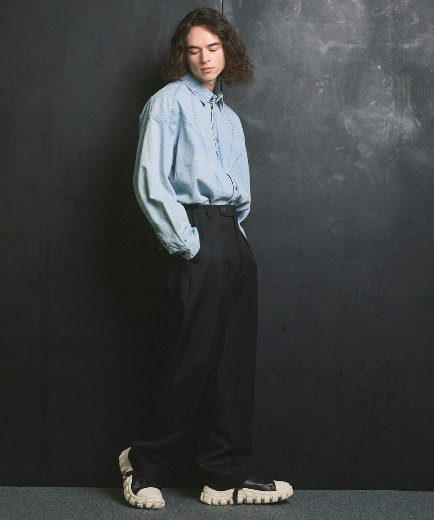 Denim Curved Switching Shirt Blouson