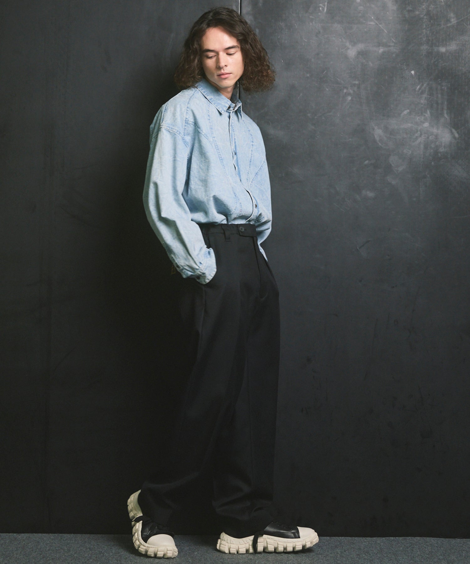 4 색 샹 브레이 세탁 가능한 양모 원은 직선 바지