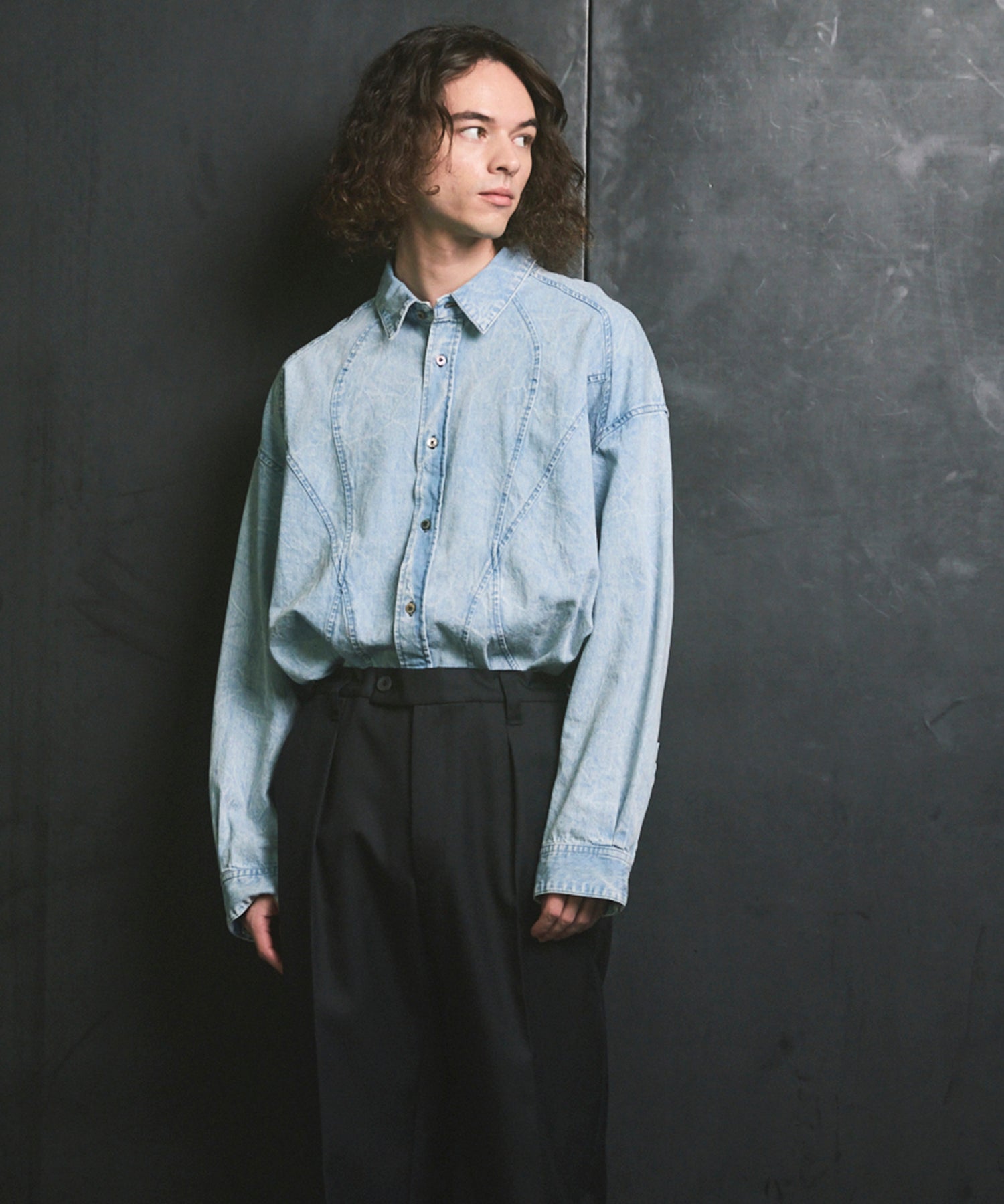 Denim Curved Switching Shirt Blouson