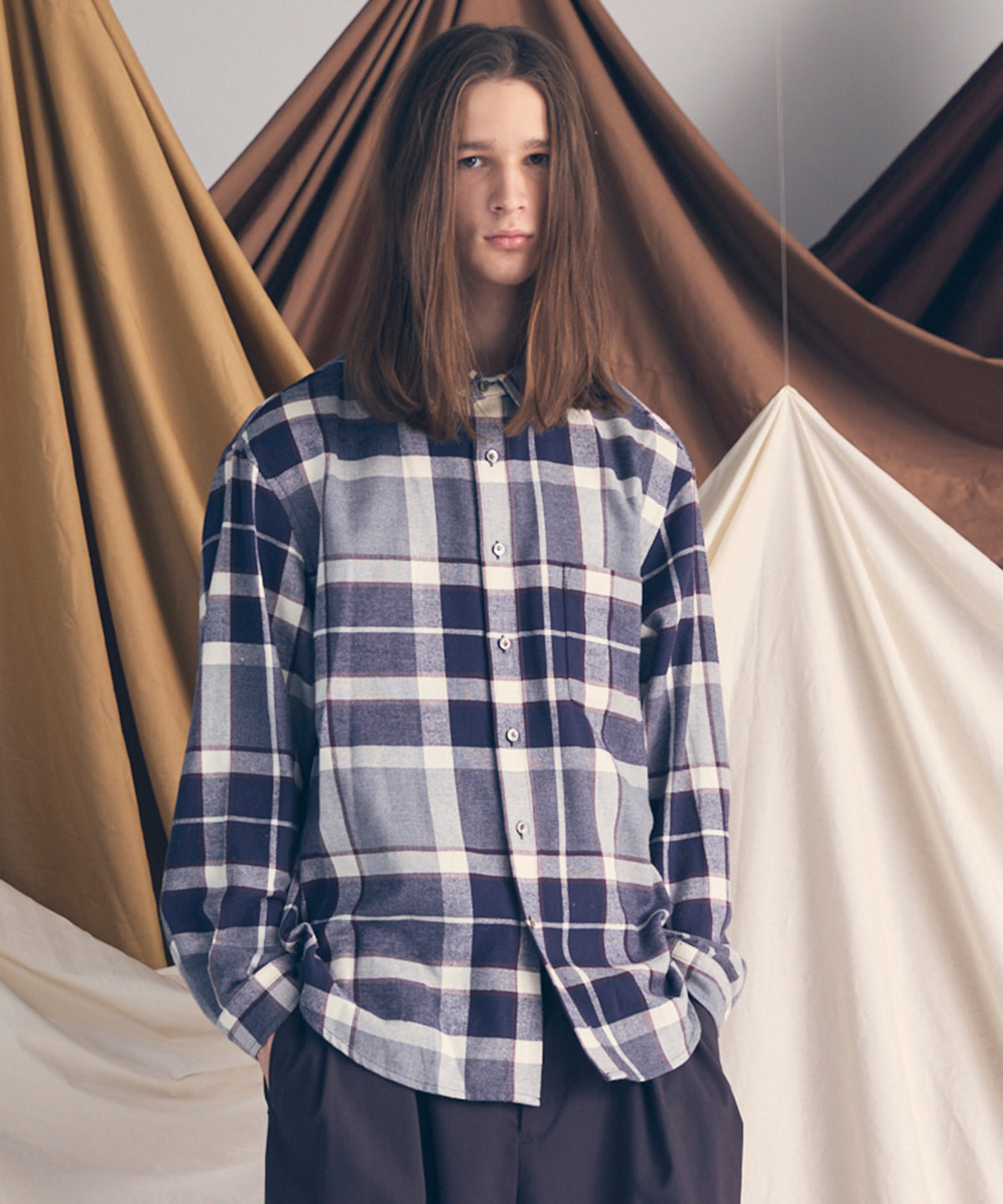 【Italian Dead Stock Fabric】Prime-Over Regular Collar Flannel Shirt