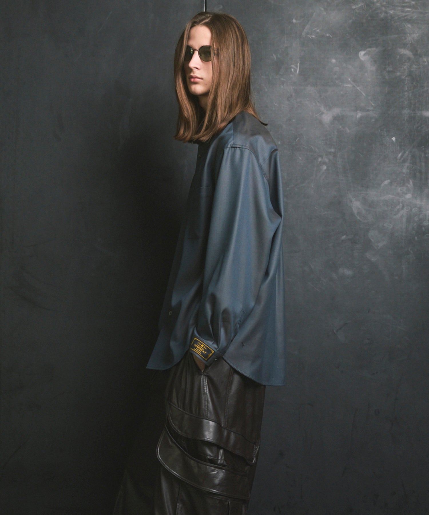 4 색 샹 브레이 씻을 수있는 양모 프라임-오버 일반 칼라 셔츠