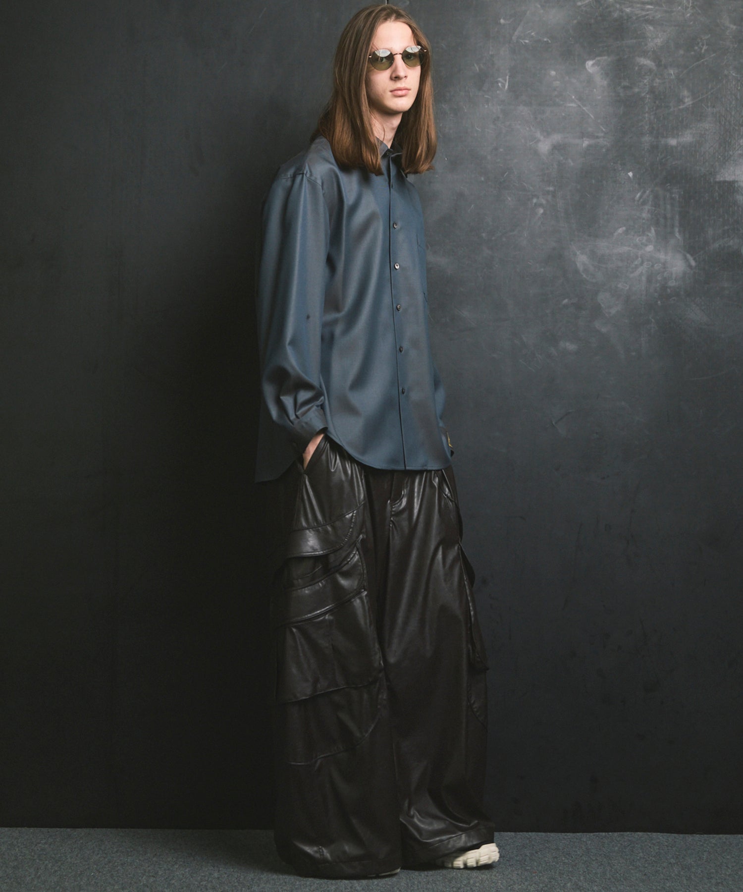 4 색 샹 브레이 씻을 수있는 양모 프라임-오버 일반 칼라 셔츠