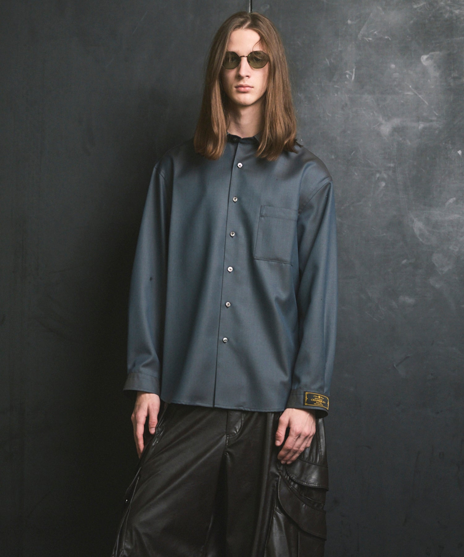 4 색 샹 브레이 씻을 수있는 양모 프라임-오버 일반 칼라 셔츠