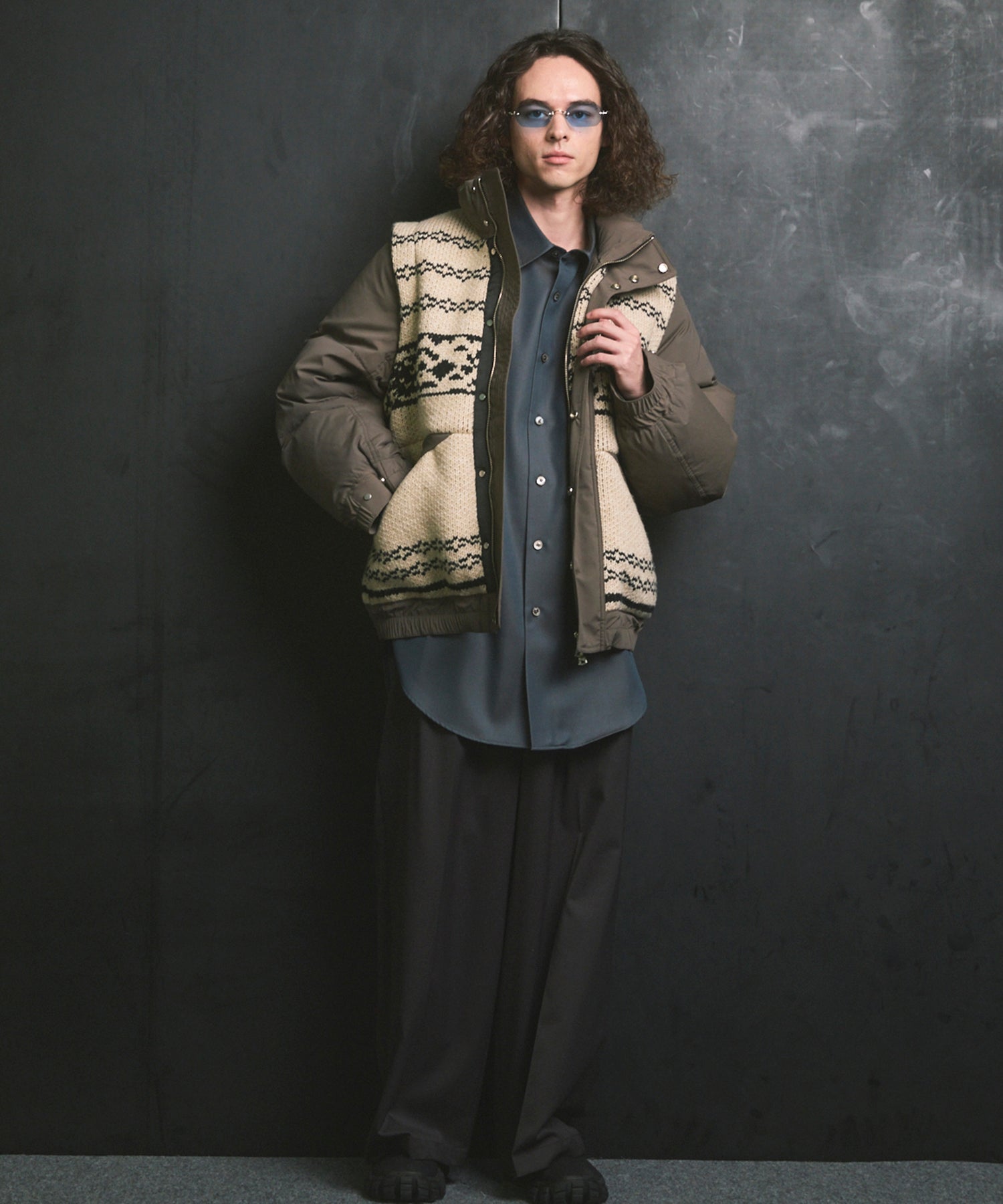 4 Colors Chambray Washable Wool Prime-Over Regular Collar Shirt Coat