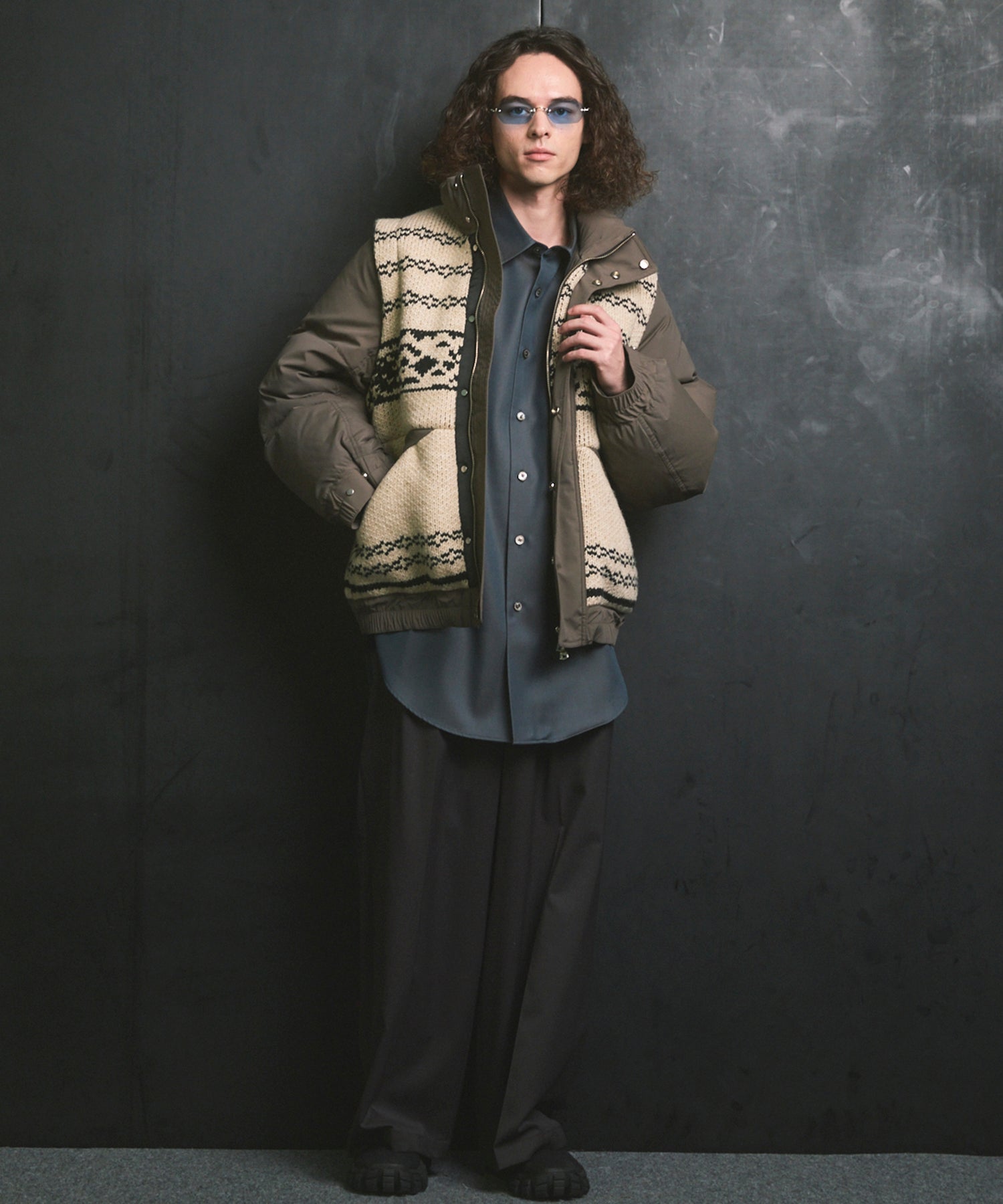 울 믹스 부드러운 연속 견인짜리 넓은 바지