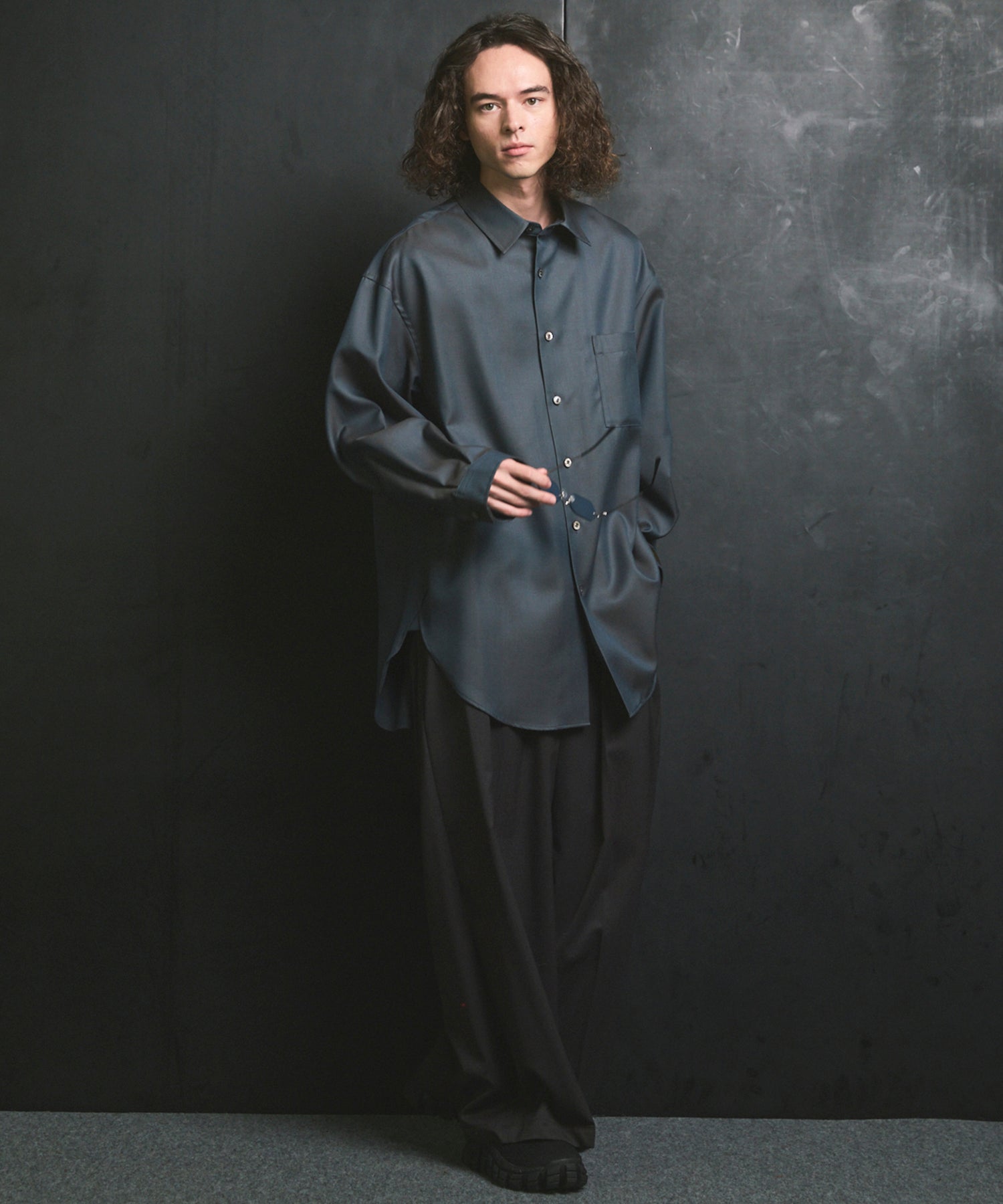 4 Colors Chambray Washable Wool Prime-Over Regular Collar Shirt Coat