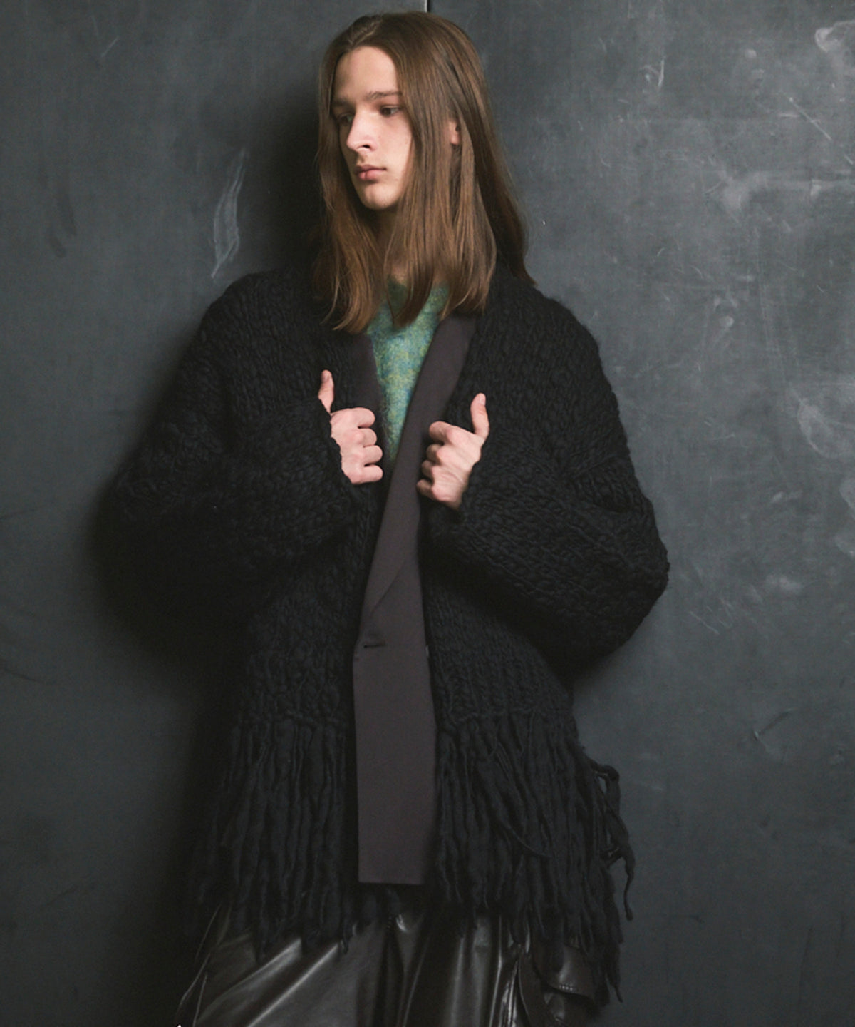 Volume Yarn Prime-Over Fringe Cardigan