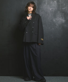 4种颜色Chambray可洗的羊毛峰峰翻领双胸夹克