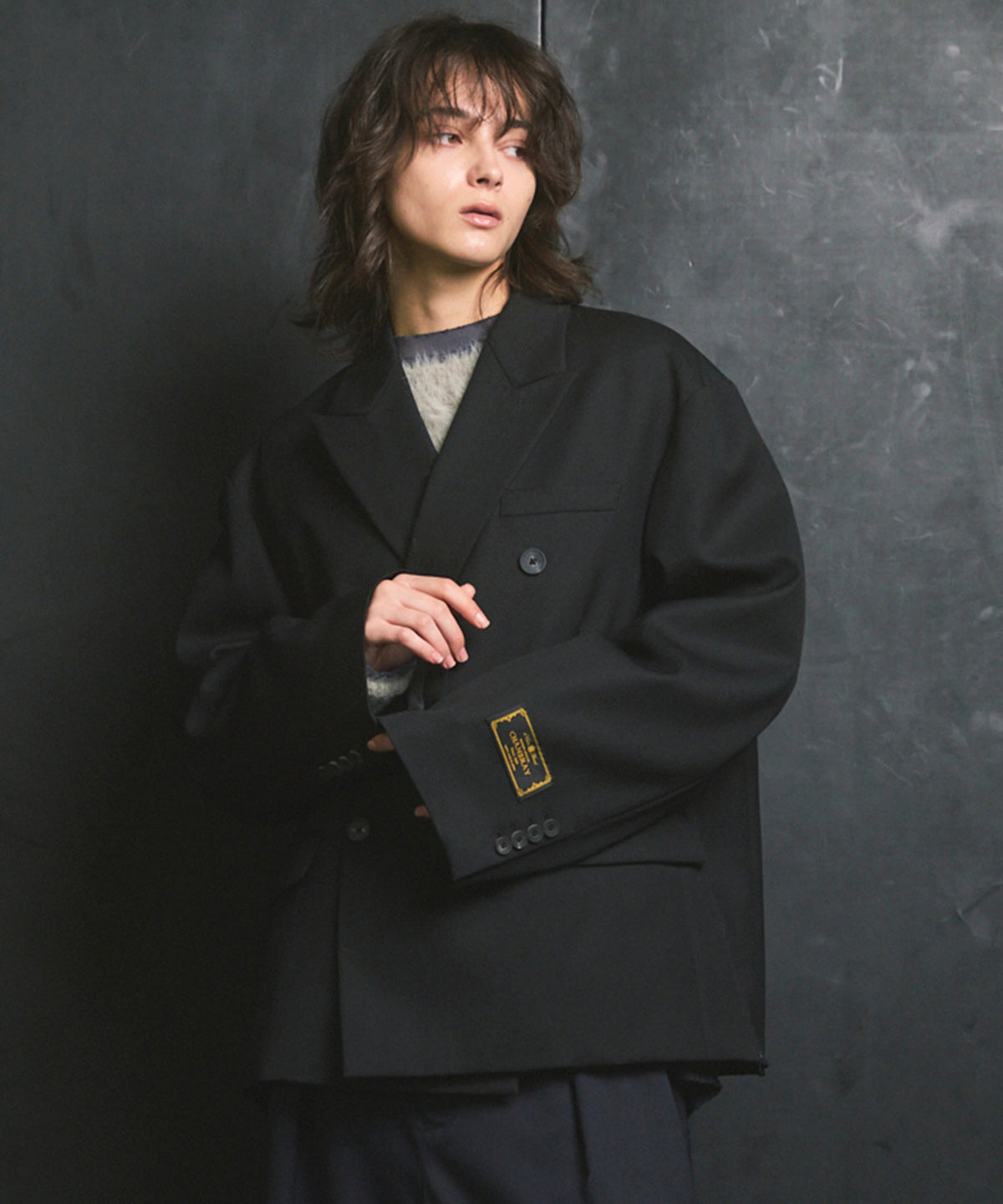 4 Colors Chambray Washable Wool Prime-Over Peaked Lapel Double Breasted Jacket