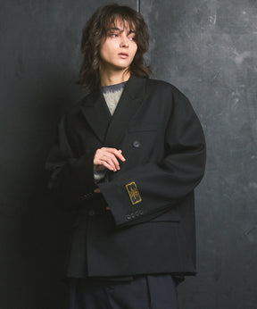 4种颜色Chambray可洗的羊毛峰峰翻领双胸夹克