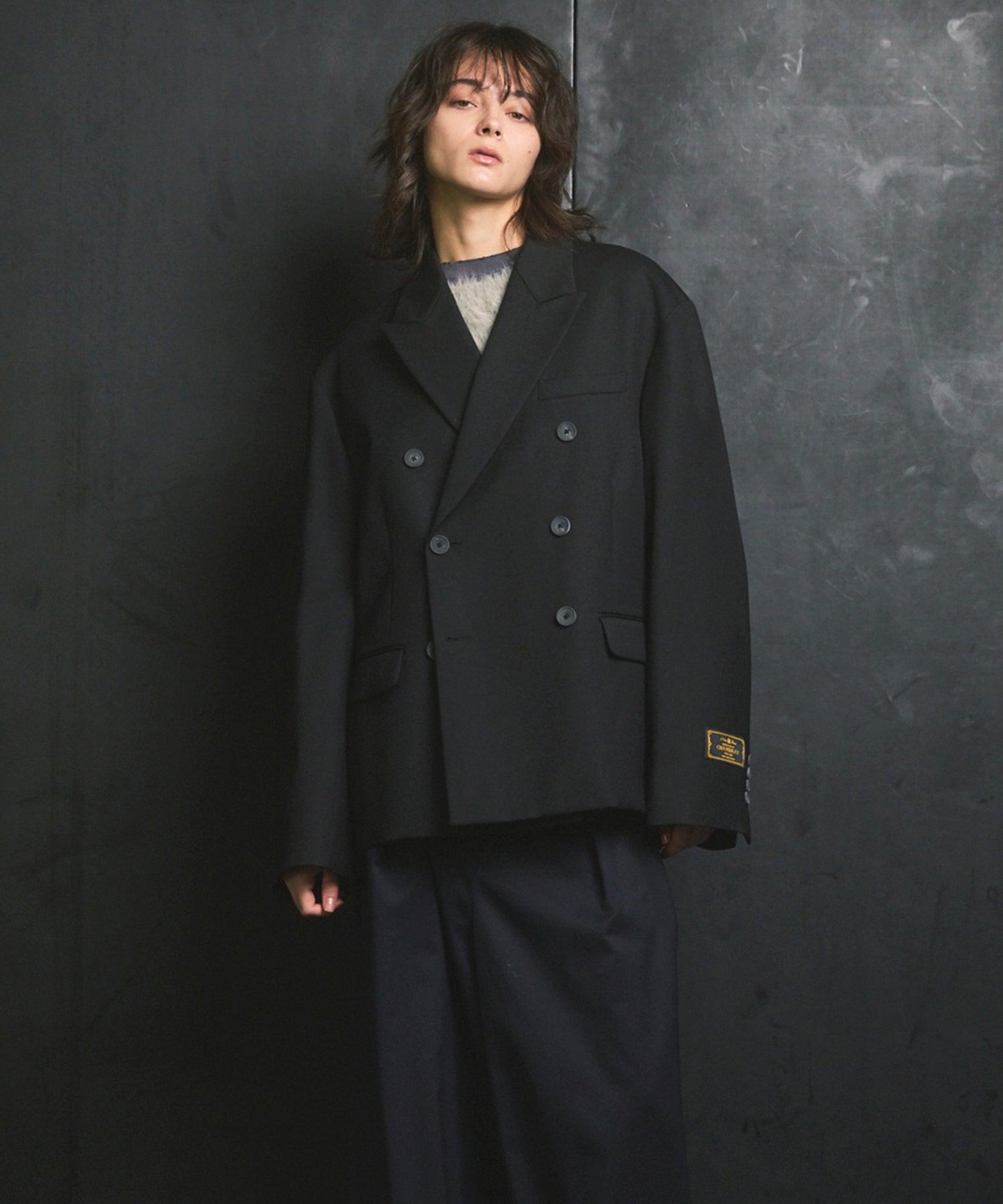 4种颜色Chambray可洗的羊毛峰峰翻领双胸夹克