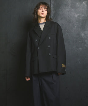 4种颜色Chambray可洗的羊毛峰峰翻领双胸夹克