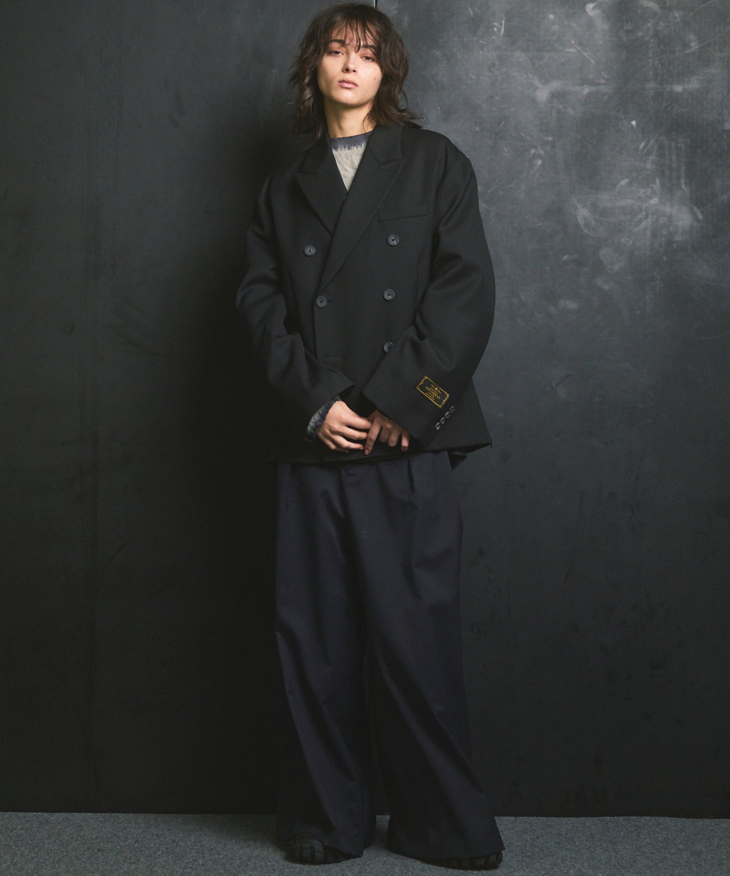 羊毛混合光滑的宽宽松裤子