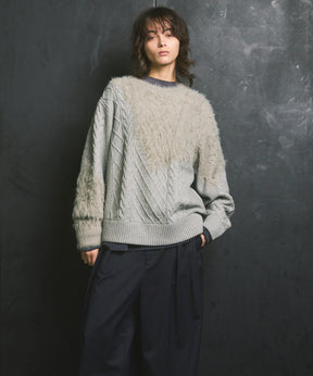 [25AW PRE-ORDER] Cable Shaggy Mix Prime-Over Crew Neck Knit Pullover