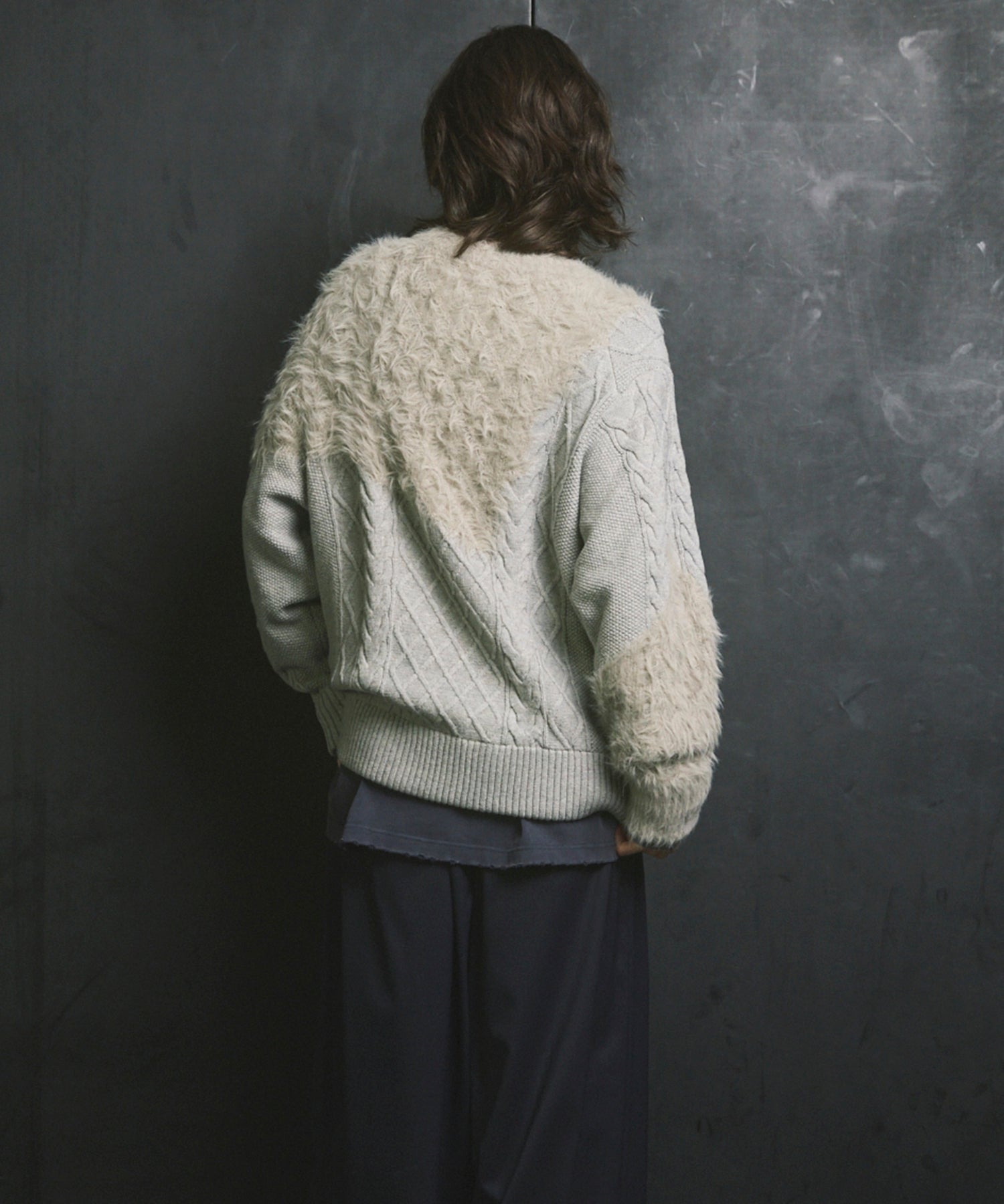 [25AW PRE-ORDER] Cable Shaggy Mix Prime-Over Crew Neck Knit Pullover