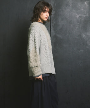 [25AW PRE-ORDER] Cable Shaggy Mix Prime-Over Crew Neck Knit Pullover