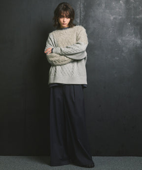 羊毛混合光滑的宽宽松裤子