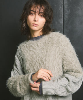[25AW PRE-ORDER] Cable Shaggy Mix Prime-Over Crew Neck Knit Pullover